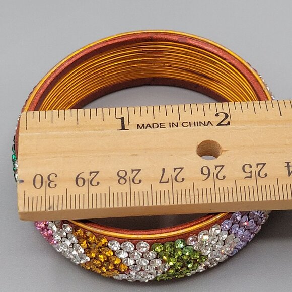 Encrusted Rhinestone Bangle Bracelet Copper Colored Metal Multicolored - Picture 9 of 10